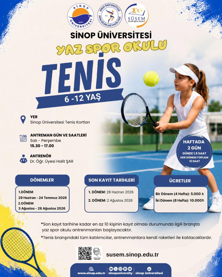 sinop tenis yaz kursu